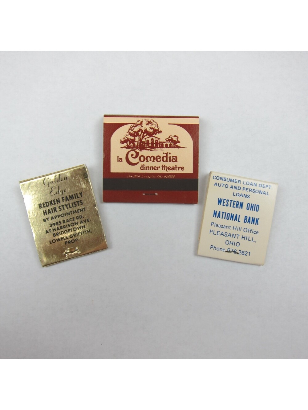 3 Vintage Matchbooks Ohio La Comedia Golden Edge Western Ohio National Bank